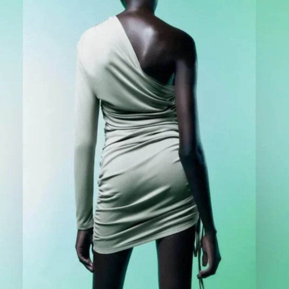 ZARA One Shoulder Asymmetrical Ruched Bodycon Stretch Fully Lined Dress $69.90 - Picture 7 of 9